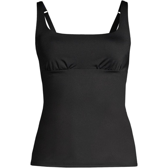 Lands' End Square Neck Underwire Tankini Swimsuit Top in Black Size 2 NWT - Picture 2 of 9